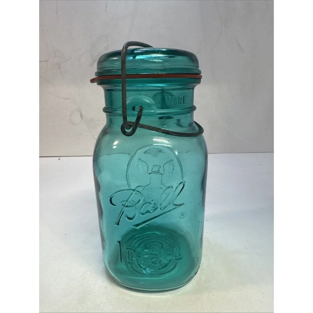 American Eagle Ball Green‎ 1 Quart Canning Jar with Glass Rubber Wir